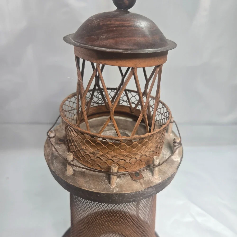Rustic Wood Metal Lighthouse Decorative Nautical Tea Light Candle Holder Lantern
